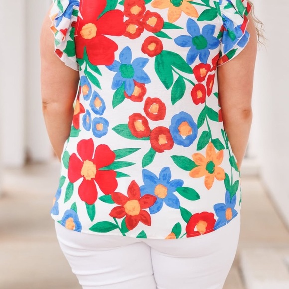 CHIC SOUL Floral Multicolor Women's Top, 1X - Picture 3 of 3